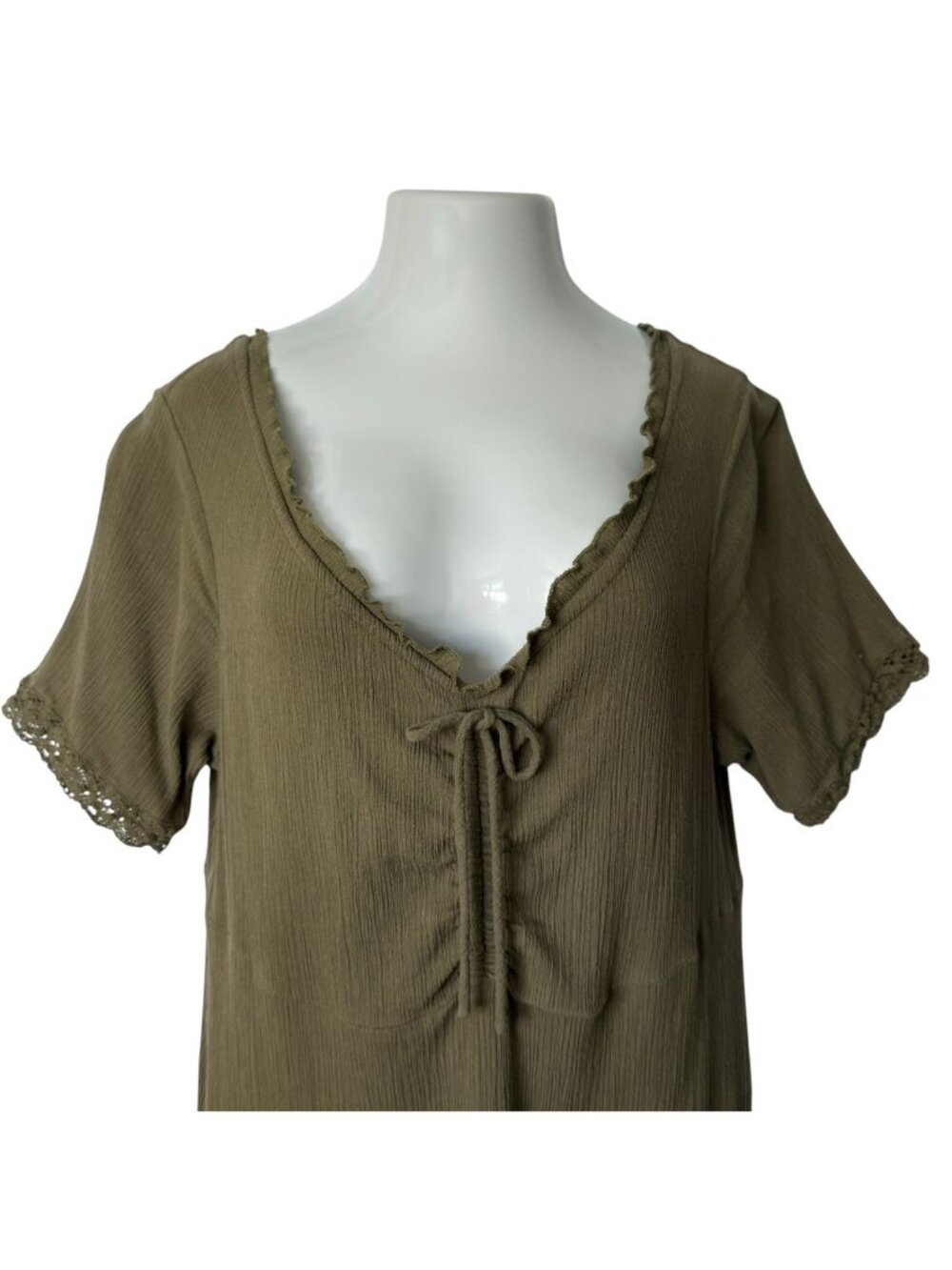 Ellos Womens Dress Size 18/20 Gauze Maxi Green Short Sleeve V-Neck Smocked - Picture 2 of 16